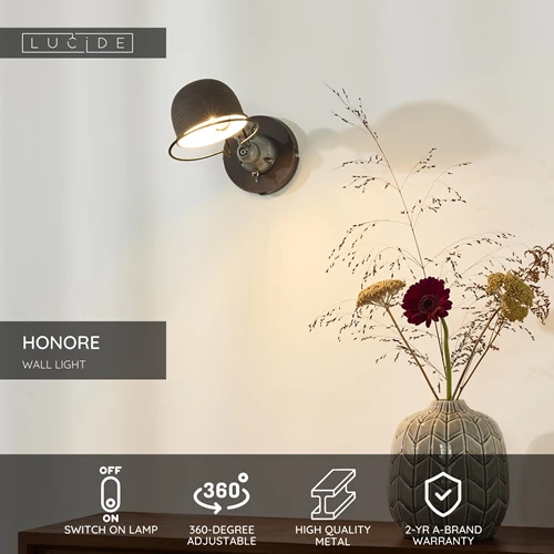 Lucide HONORE - Wall light - 1xE14 - Rust Brown - USP